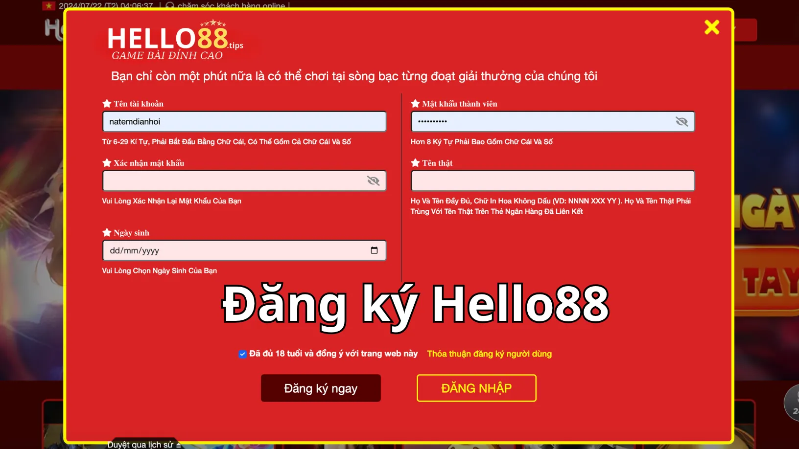 Update các thông tin cần cho việc xác minh Hello88 Update các thông tin cần cho việc xác minh Hello88